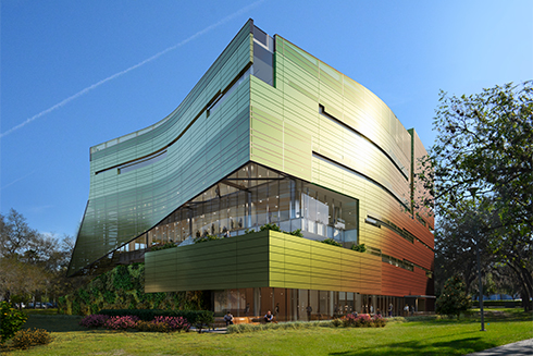 A rendering of the completed Judy Genshaft Honors College during the daytime. 