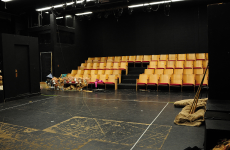 Seating and floor of TAR 130 black box theatre.