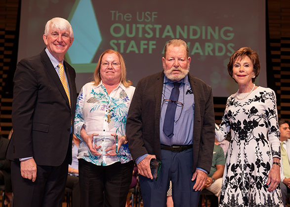 Ralph Wilcox, Maureen Slossen, Mike Puckett, and Judy Genshaft at the 2019 Outstanding Staff Awards