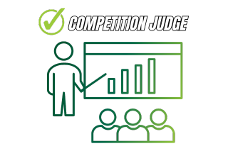 graphic of person presenting a graph with text reading "competition judge"