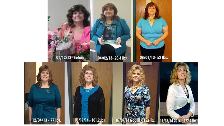 Photo timeline of Lora's 122.4 lbs. weightloss journey