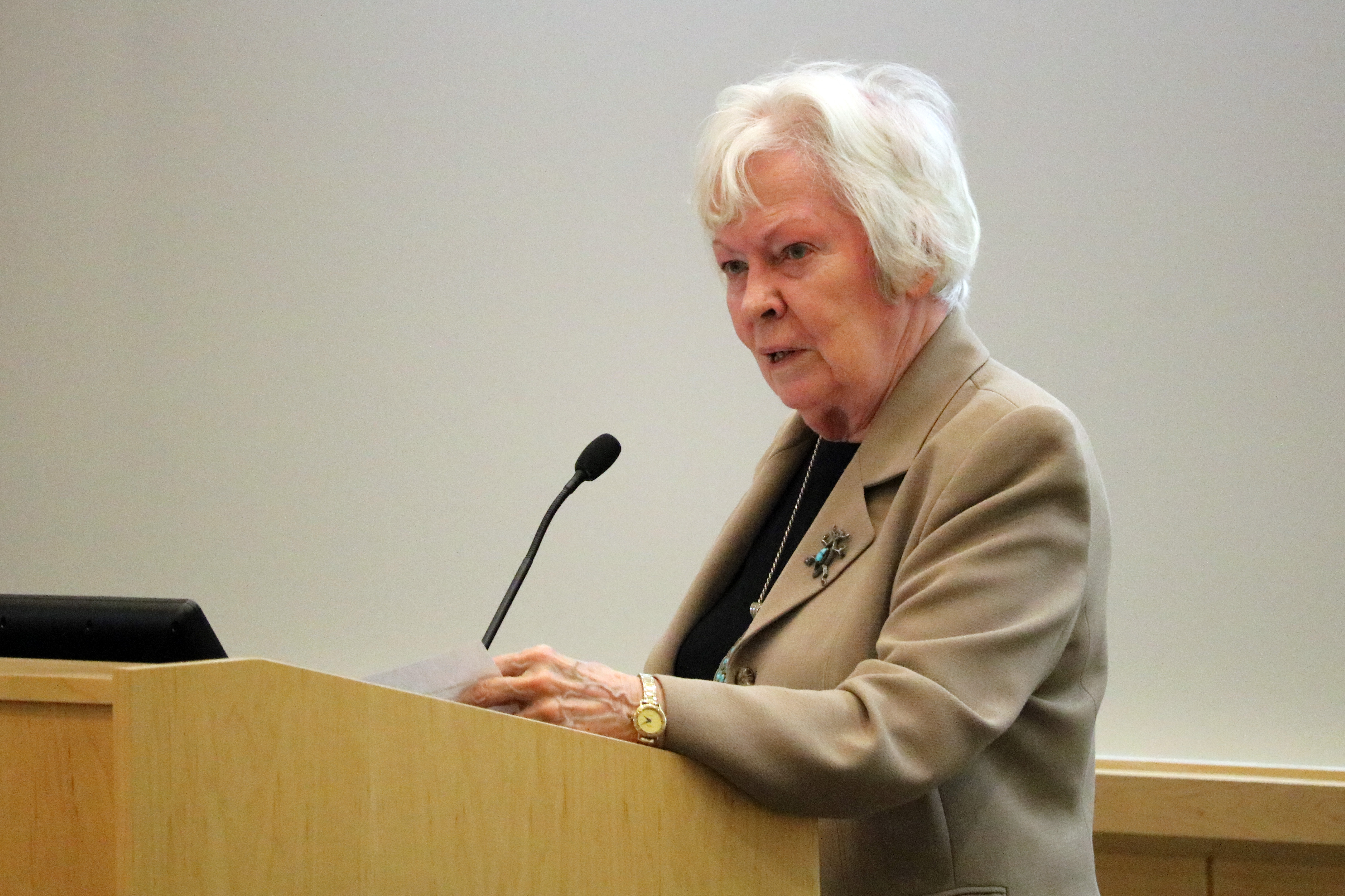 Dr. Nel Noddings, an award-winning feminist, educator and philosopher best known for her work regarding the “ethics of care,” spoke at USF Monday afternoon.