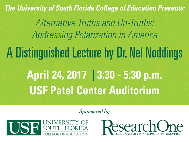 Nel Noddings Lecture - April 24 at USF Patel Center