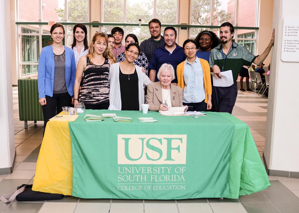 Dr. Nel Noddings visited with USF College of Education graduate students on Monday to learn about their research in the field of education.