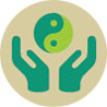 icon of two open hands with the yin and yang symbol over them