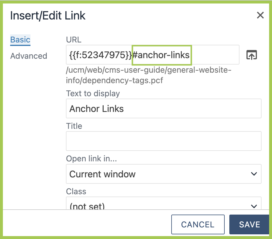 Screenshot of Dependency Tag with an Anchor Link