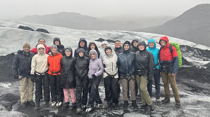 group shot of USF student abroad students in snowy Iceland