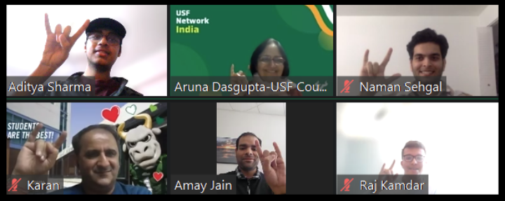 zoom meeting of 6 participants from the usf alumni network india