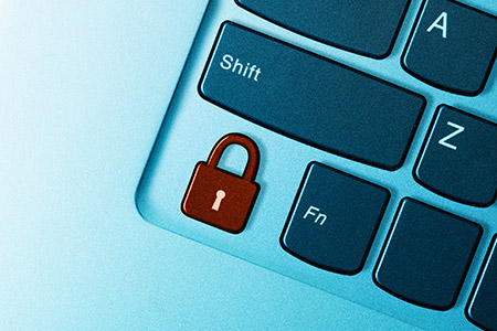 Close up of a keyboard with a lock icon displayed