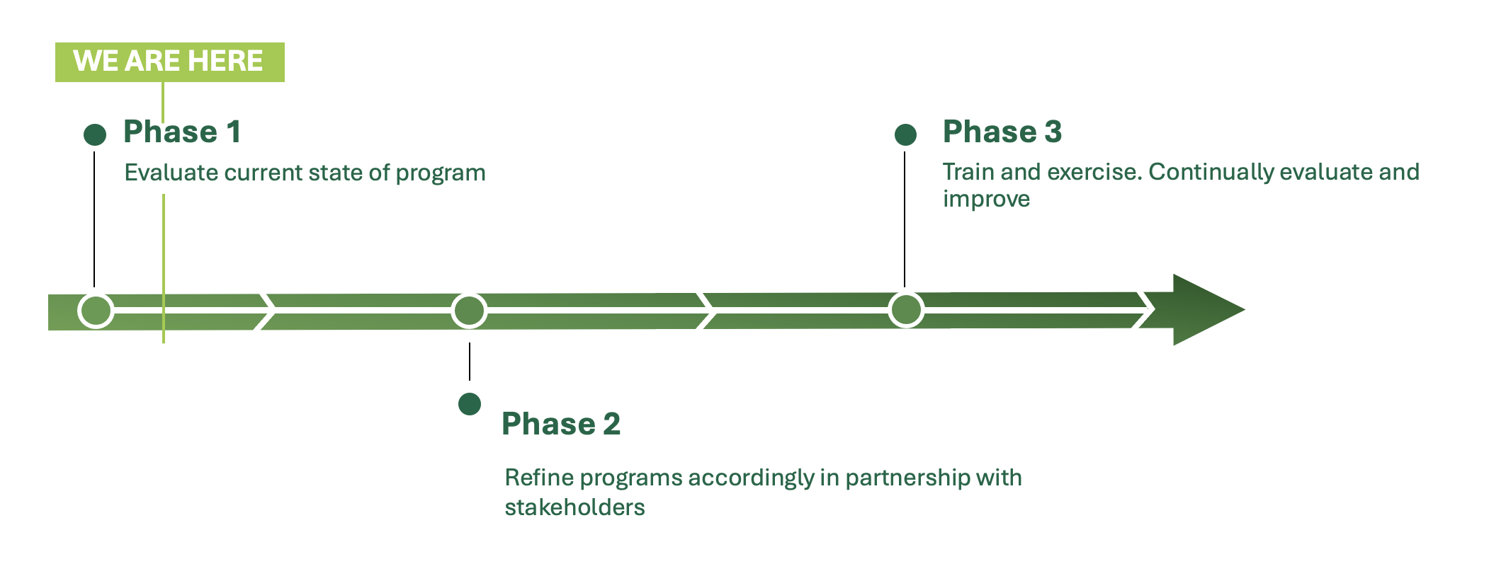 Timeline image showing three phases. All phases are listed in the text below.