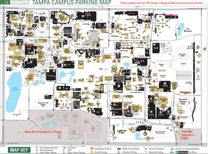 map of the enforcement area for the tobacco and smoke free policy at USF Tampa