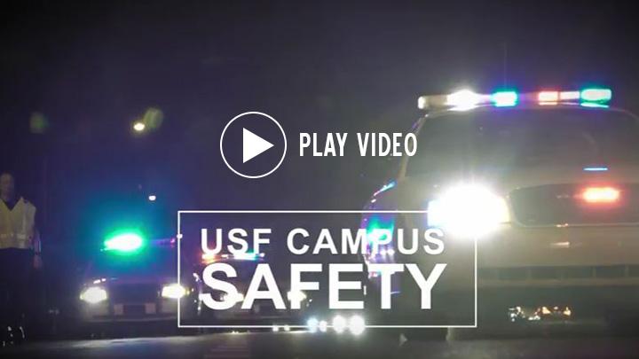 USF Campus Safety video with a police car with the lights on.
