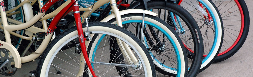 Close up of bike tires.