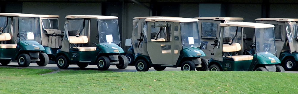 USF golf carts parked on campus.