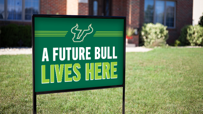 a yard sign that reads "A Future Bull Lives Here"