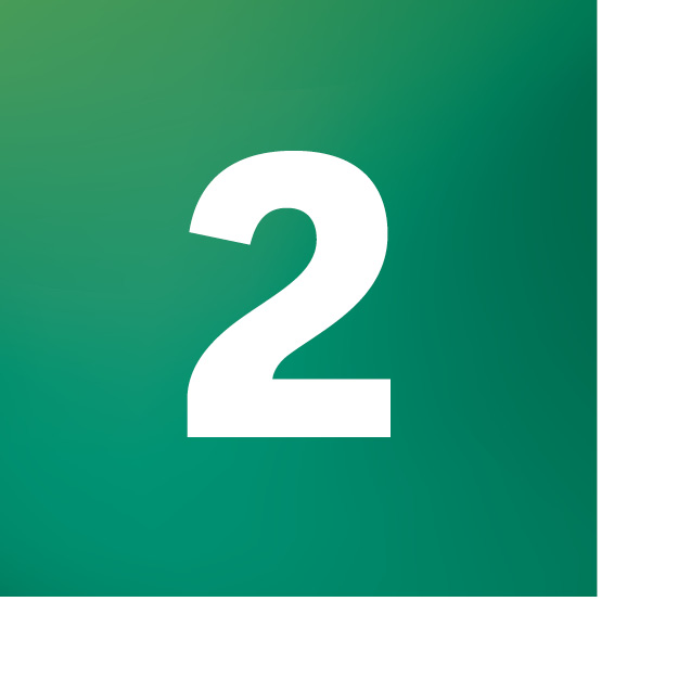 white numeral two on a green background