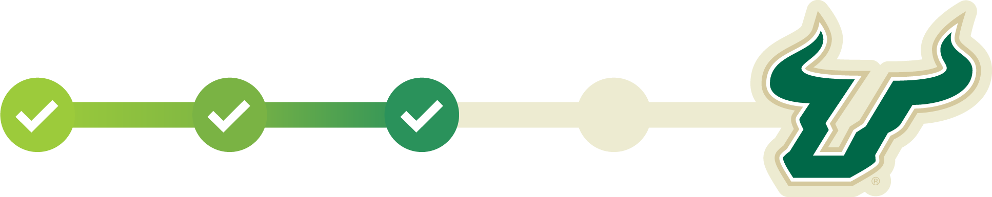 A progress bar showcasing steps for the application status to USF.