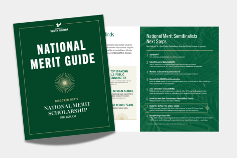 Graphic of cover and interior pages of National Merit Guide