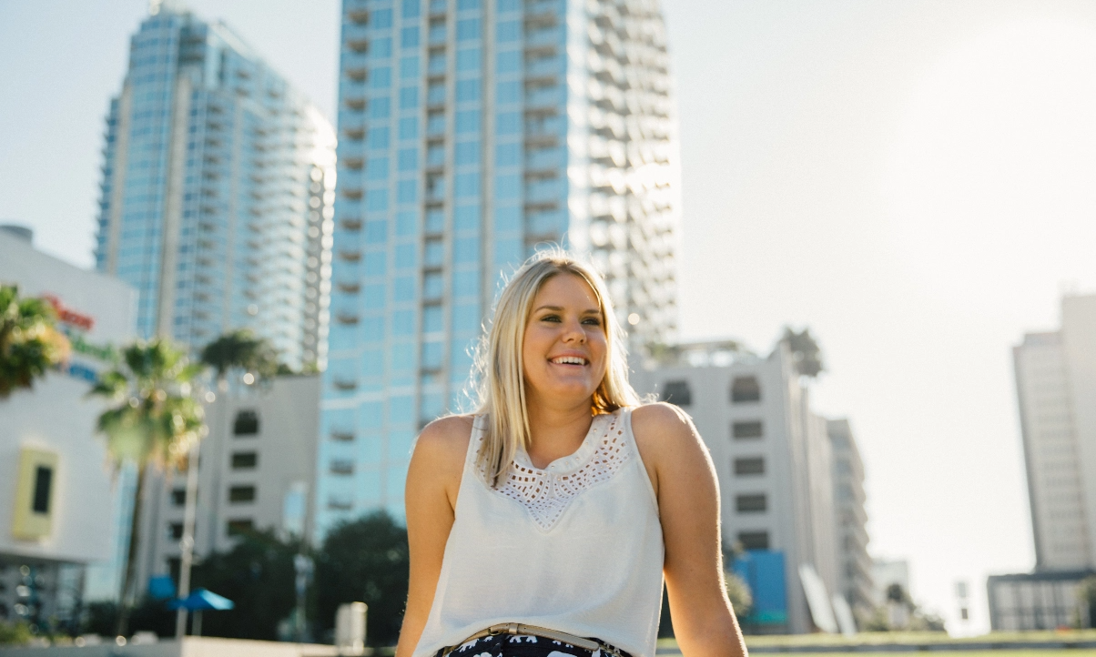 A student hanging out in Downtown Tampa