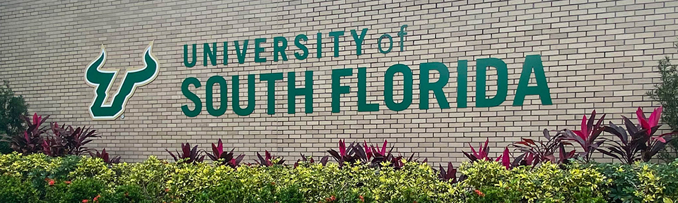 The University of South Florida sign on campus.