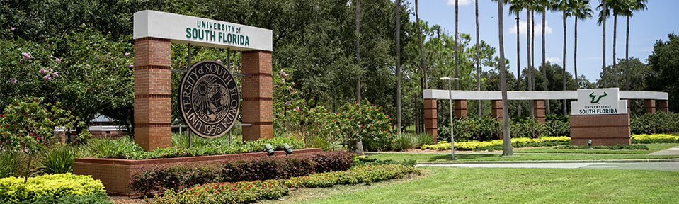 The main University of South Florida's Tampa campus entrance