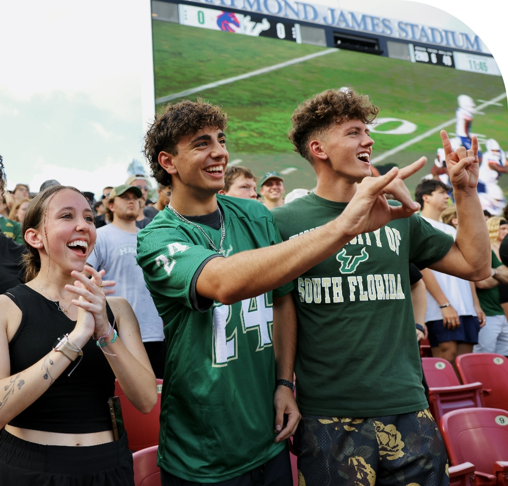 USF students cheering at a football game.