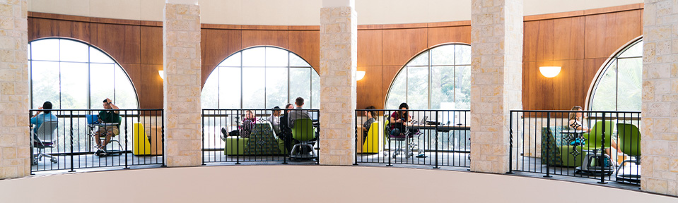 Students in the main building on campus at USF's Sarasota-Manatee campus.