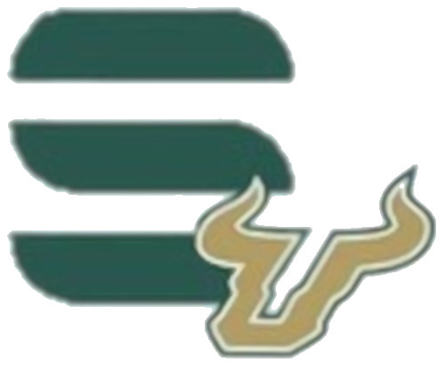 Gold USF Bull logo next to green 'S'