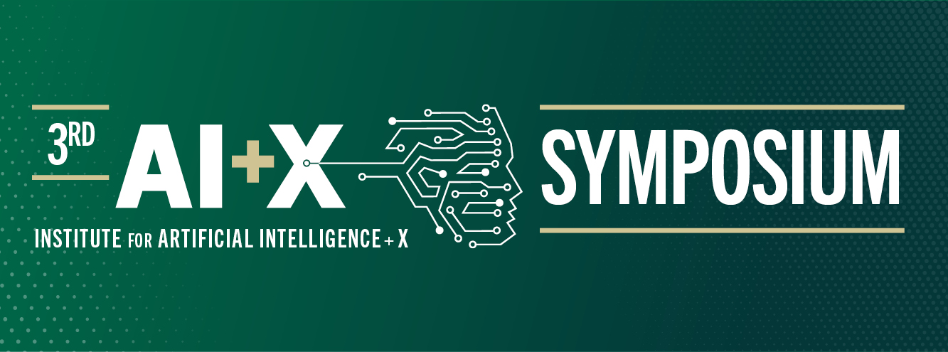 The logo features the text "AI + X" prominently, with a digital circuit pattern extending from the letters, symbolizing connections and innovation. Below, the full title reads "Institute for Artificial Intelligence + X," suggesting a focus on interdisciplinary applications of artificial intelligence.