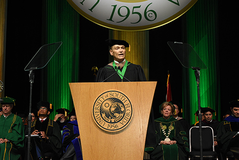 Entrepreneur and philanthropist Arnie Bellini was honored with USF’s President’s Fellow Medallion during graduation exercises.