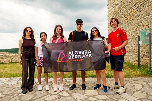 USF cybersecurity major Autumn Kissinger, second from left, and other students at the Algebra Bernays University in Croatia.