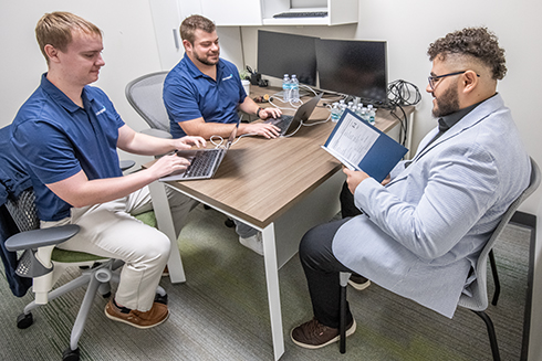 A Bellini College student prepares to interview for a position in the ReliaQuest Labs Program.