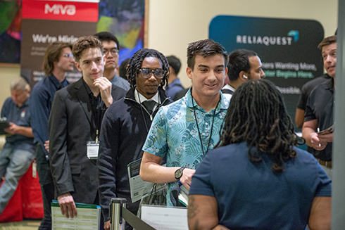 Vassil Kantchev, who is a freshman in the Bellini College majoring in cybersecurity, attended Thursday's career fair looking ahead to possible internships.