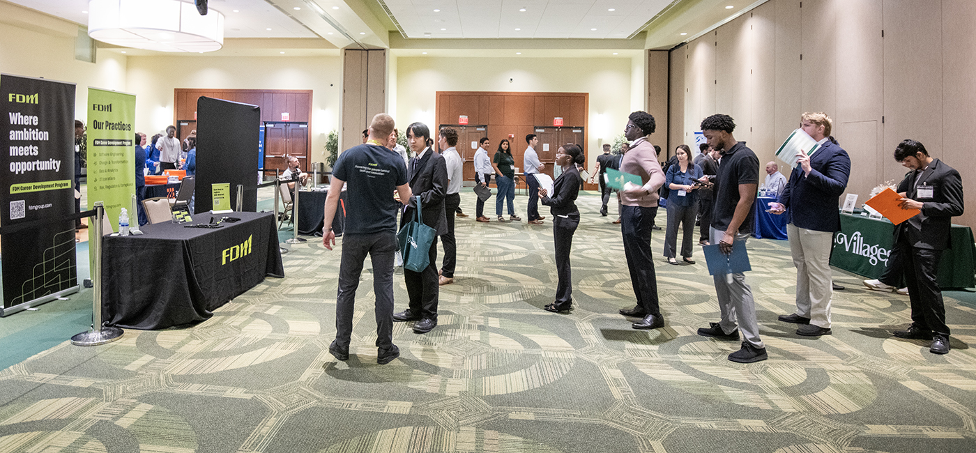 USF students attended the AI, Cybersecurity & Computing Career Fair at the Marshall Student Center on campus. The fair featured a diverse lineup of employers recruiting for internships, full-time roles and graduate opportunities.