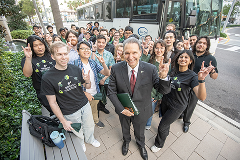 University of South Florida President Moez Limayem joined nearly 60 students from the Bellini College of Artificial Intelligence, Cybersecurity and Computing at CyberBay 2026 Summit.