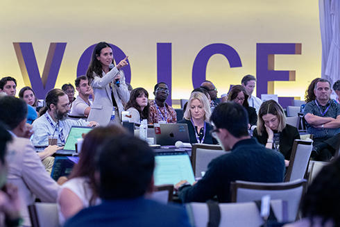 Dr. Yael Bensoussan talks during the VOICE AI symposium.