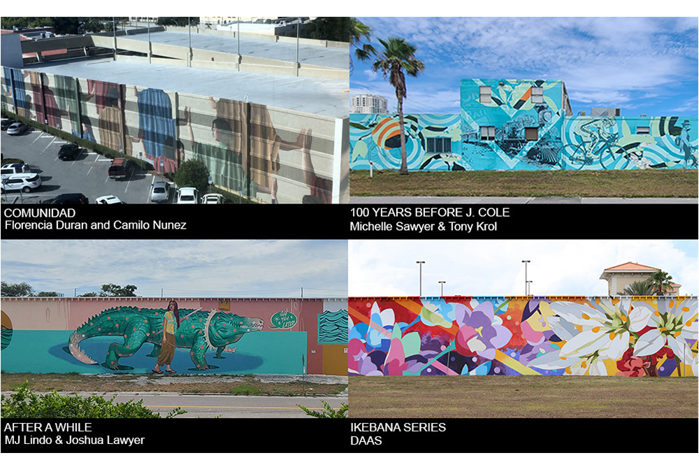 four panels of augmeted reality building images