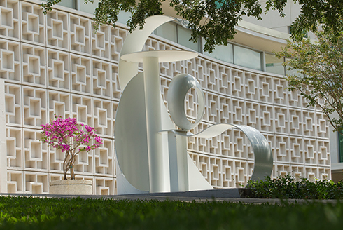 sculpture outside campus building