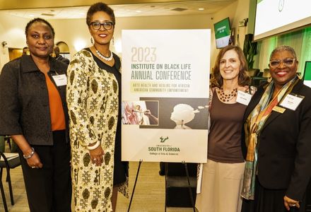 IBL director Dr. Fenda A. Akiwumi, keynote speaker Dr. Gloria Browne-Marshall, USF CAS dean Dr. Magali Michael, and guest speaker Ms. Wanda Battle