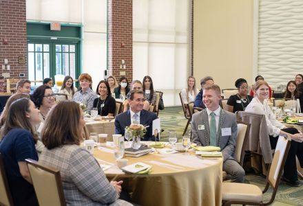 Admiral Kirby (center), students, faculty, and staff enjoying the day’s festivities. (Photo by Marc Edwards Photographs)