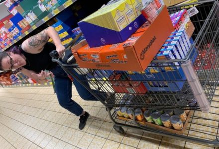 Mary Collins at the grocery store after colleagues pooled monetary donations. (Photo courtesy of Tarin Haydt)