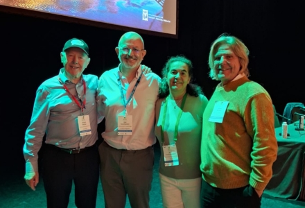 Four panelists from the conference's invited symposium on fathers (from left) presenters Richard Fletcher (Australia), Paul Ramchandani (U.K.), Julia Scarano de Mendonça (Paraguay) and discussant James McHale (USA). (Photo courtesy of Dr. Julia Scarano de Mendonça)