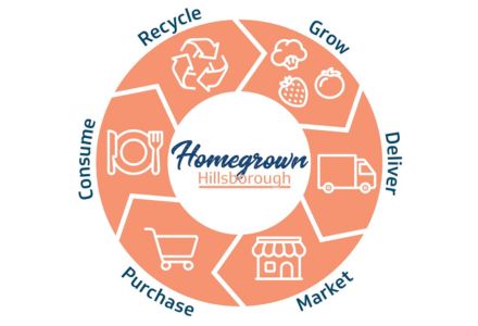 Graphic showing parts of a food system. (Image provided by Homegrown Hillsborough)