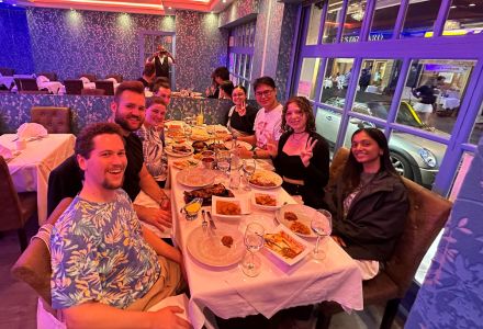 USF in London students enjoying dinner together. (Photo courtesy of Spencer Montgomerie)