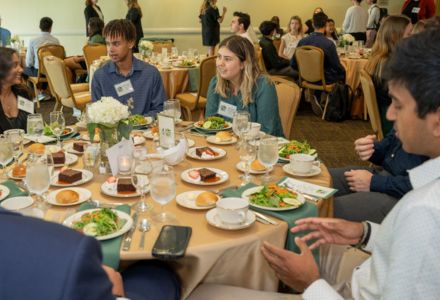 DSLS students participate in group activities at the luncheon tables. (Photo by Dakota Galvin)