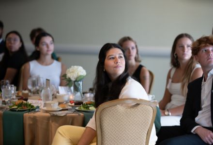 DSLS student, Fabiola Morales-Gonzalez, onlooking Sashy O’Connor’s presentation. (Photo by Dakota Galvin)