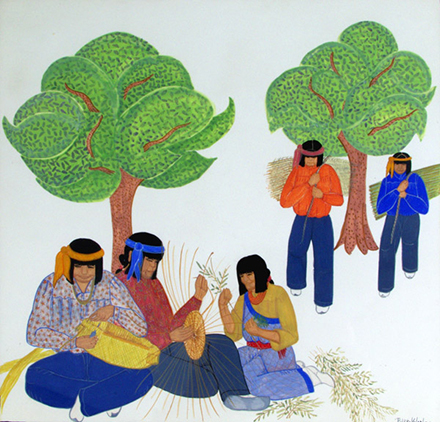 Basketmaking by Pablita Velarde (1940) is an example of an artwork inspiring Arrington’s book. (Photo source: Wikimedia Commons)