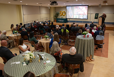 Attendees listening to keynote speaker, Todd Chavez at the 50th-anniversary event. (Photo by Corey Lepak)