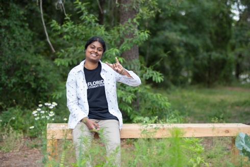 USF College of Arts and Sciences student Dharsh Saravana is majoring in environmental science and policy and double minoring in math and GIS. (Photo by Corey Lepak)
