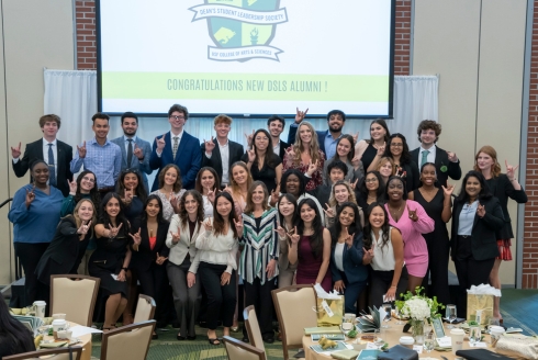 2024 DSLS inductees with CAS Interim Dean Magali Michael and current DSLS members. (Photo by Corey Lepak)